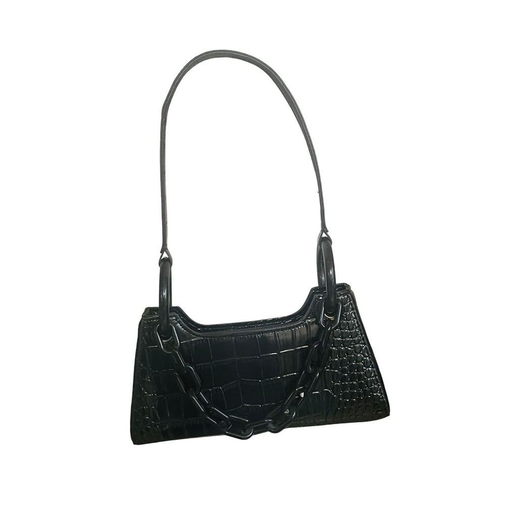 Womens Y2K Retro Grunge Faux Croc Shoulder Bag OS Minimalist Chain Strap Purse